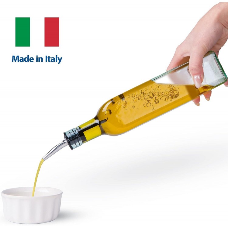 EHOMEA2Z Italian Glass Olive Oil Dispenser Bottle - 16 Oz, Oil and Vinegar Cruet with Stainless Steel Spout for Kitchen, Slight Green Tint (1, 473ml)