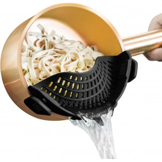 AUOON Clip On Strainer Silicone for All Pots and Pans, Pasta Strainer Clip