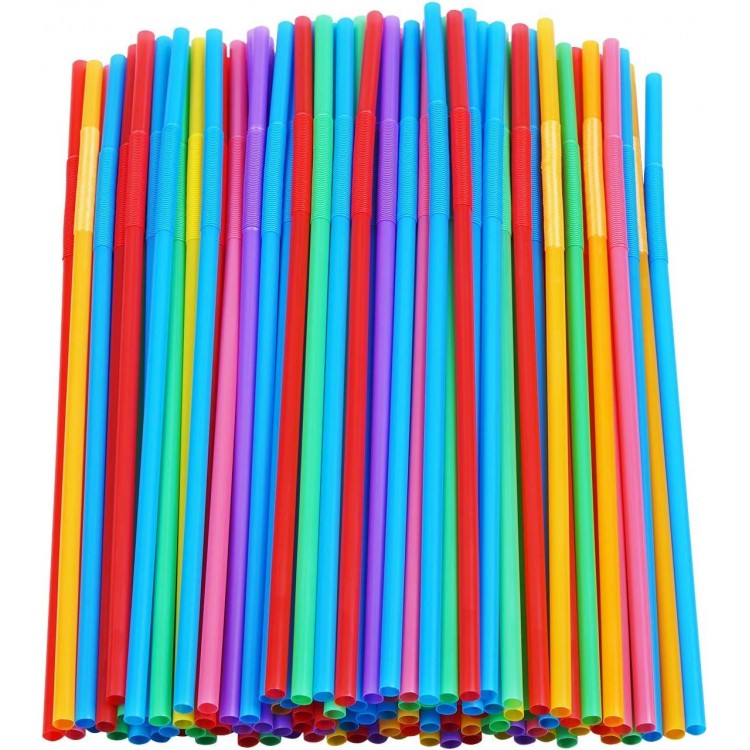 200 Pcs Colorful Plastic Long Flexible Straws.