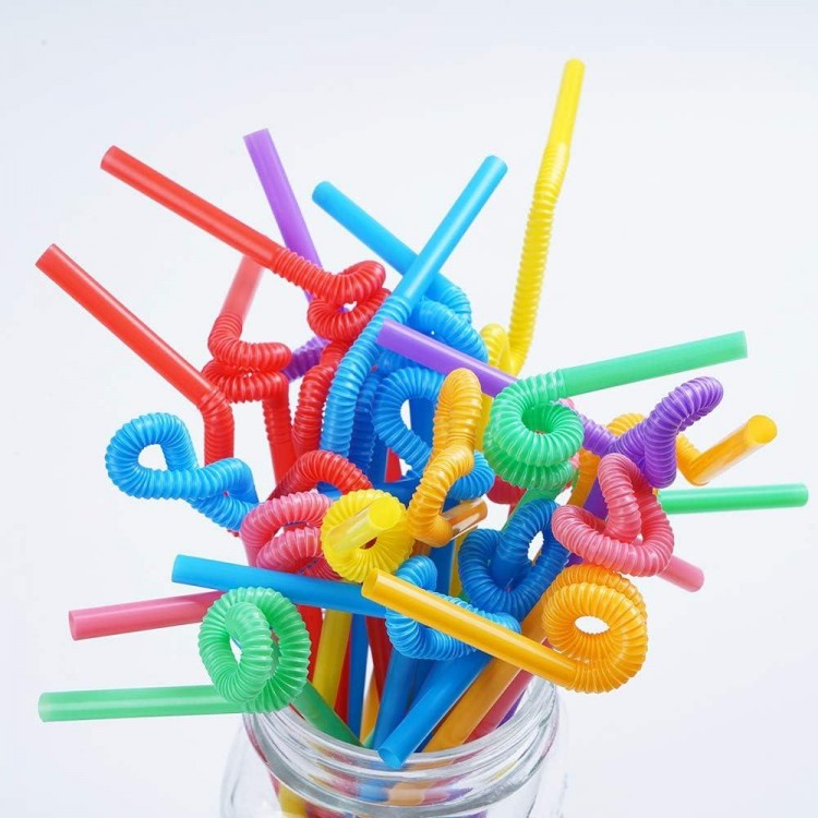 200 Pcs Colorful Plastic Long Flexible Straws.