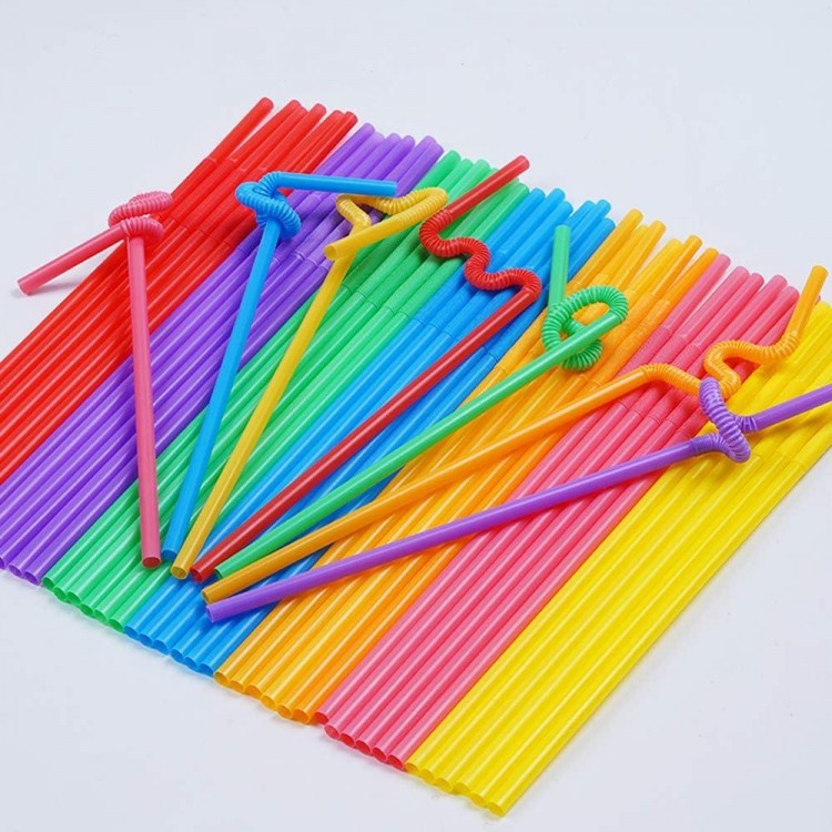 200 Pcs Colorful Plastic Long Flexible Straws.