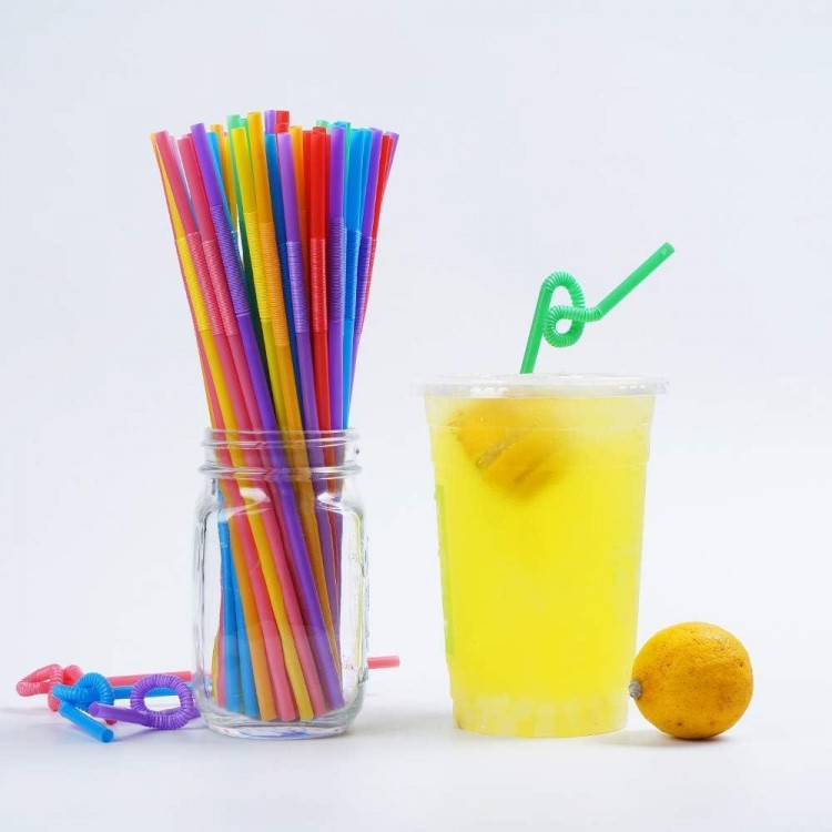 200 Pcs Colorful Plastic Long Flexible Straws.