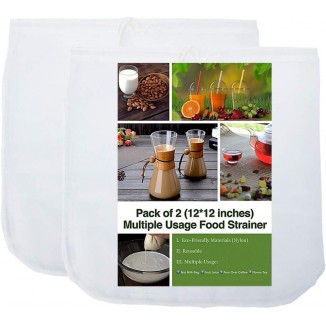 2 Pack - 80 Micron Nut Milk Bag - Multiple Usage Reusable Food Strainer
