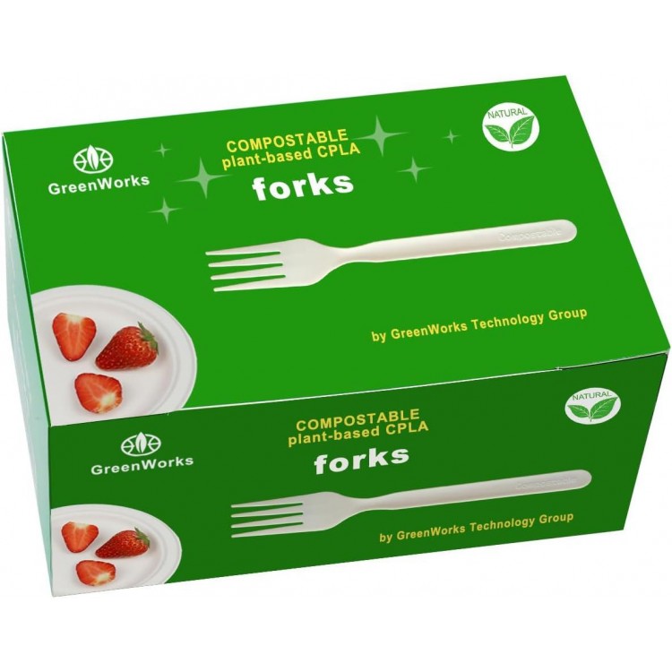 Heavy-duty Compostable Forks, BPI Certified 100 Count 7 Large Disposable Cutlery Utensils Silverware Flatware Fork