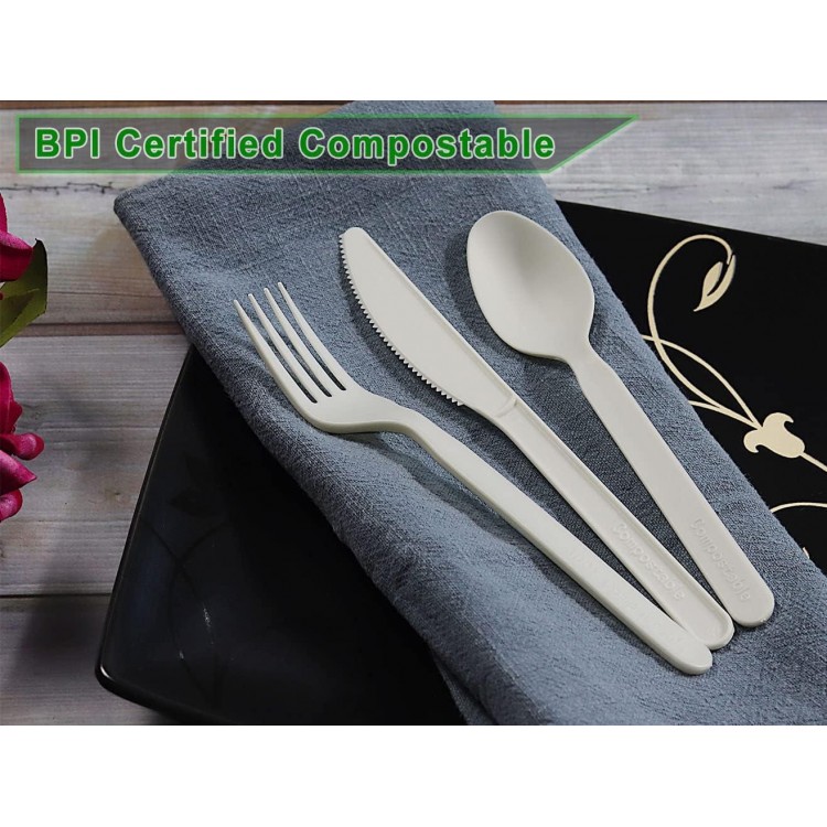 Heavy-duty Compostable Forks, BPI Certified 100 Count 7 Large Disposable Cutlery Utensils Silverware Flatware Fork