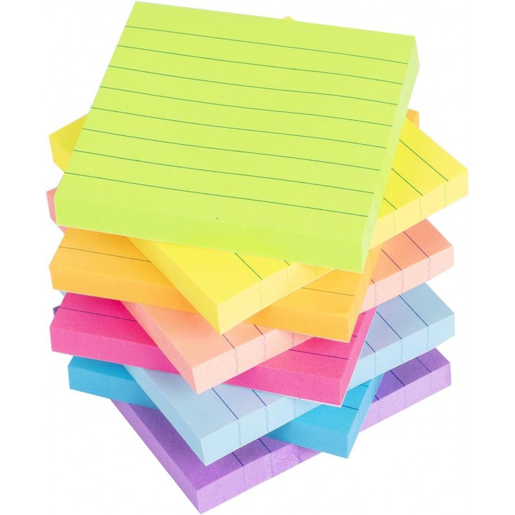 Lined Sticky Notes 3x3 in Bright Ruled Post Stickies Colorful