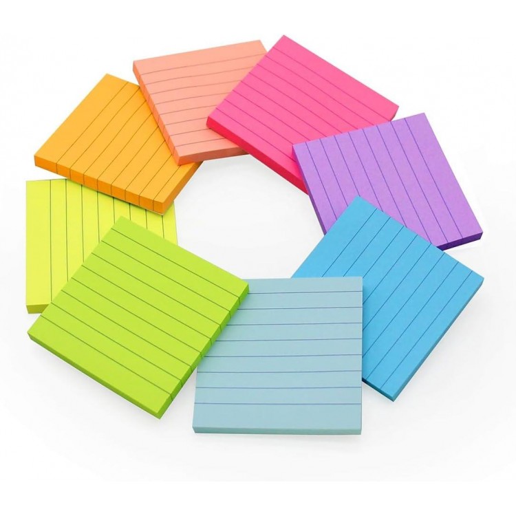 Lined Sticky Notes 3x3 in Bright Ruled Post Stickies Colorful