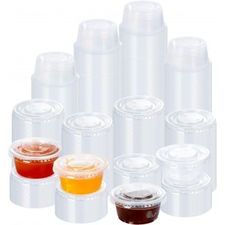 BHYTAKI Jello Short Cups, 200 Sets - 2 oz Disposable Plastic Portion Cups with Lids, Souffle Cups, Clear Plastic Containers