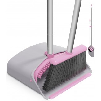 Pink Broom with Dustpan Combo Set Stand Up Small Broom and Dustpan Set Pink Kitchen Dust Pan