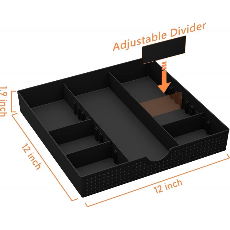 CAXXA 3 Slot Drawer Organizer with 4 Adjustable Dividers - Junk Drawer Storage