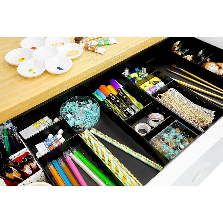 CAXXA 3 Slot Drawer Organizer with 4 Adjustable Dividers - Junk Drawer Storage