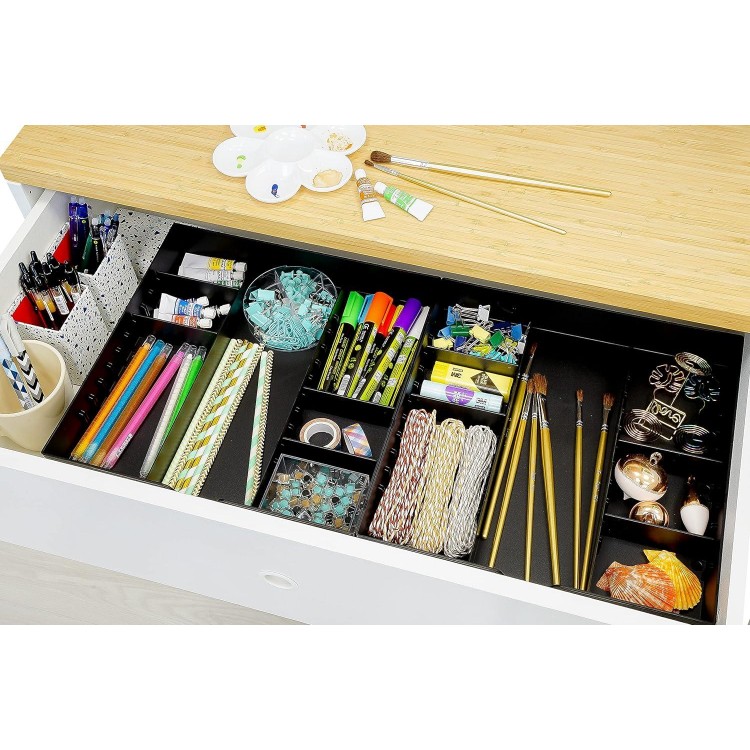 CAXXA 3 Slot Drawer Organizer with 4 Adjustable Dividers - Junk Drawer Storage