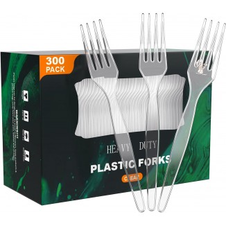 JOLLY CHEF [300 Count] Clear Plastic Forks,Heavy Duty Disposable Forks Plastic Utensils Perfect