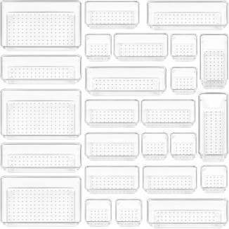 Vtopmart 25 PCS Clear Plastic Drawer Organizers Set, 4-Size Versatile Bathroom and Vanity Drawer Organizer Trays