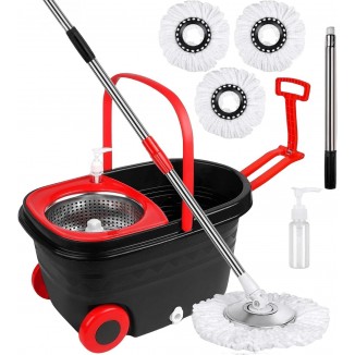 System on Wheels, 3 Microfiber Mop Refills for Fast Cleaning, Extendable 61 Stainless Steel Handle