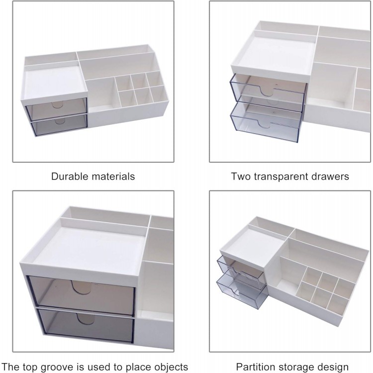 Cosmetic/Makeup Vanity Organizer Box, Mini Desk Storage for Office Supplies, Bathroom Counter or Dresser, White