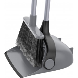 MR.SIGA Broom and Dustpan Set with Adjustable Long Handle, Upright Combo for Floor, Cleaning Lobby, Gray