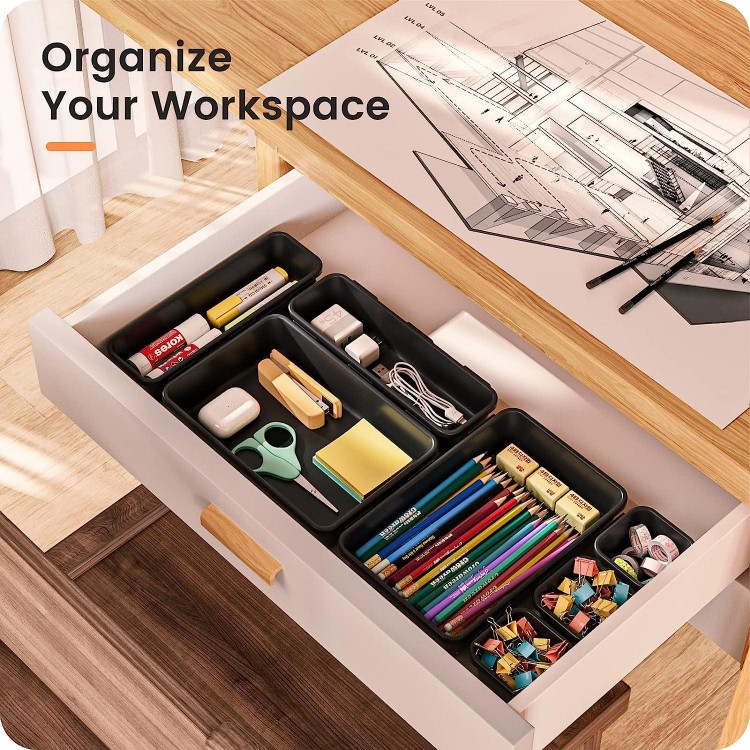 A-LuGei  Plastic Desk Drawer Organizer Tray Divider Set, Makeup Organization