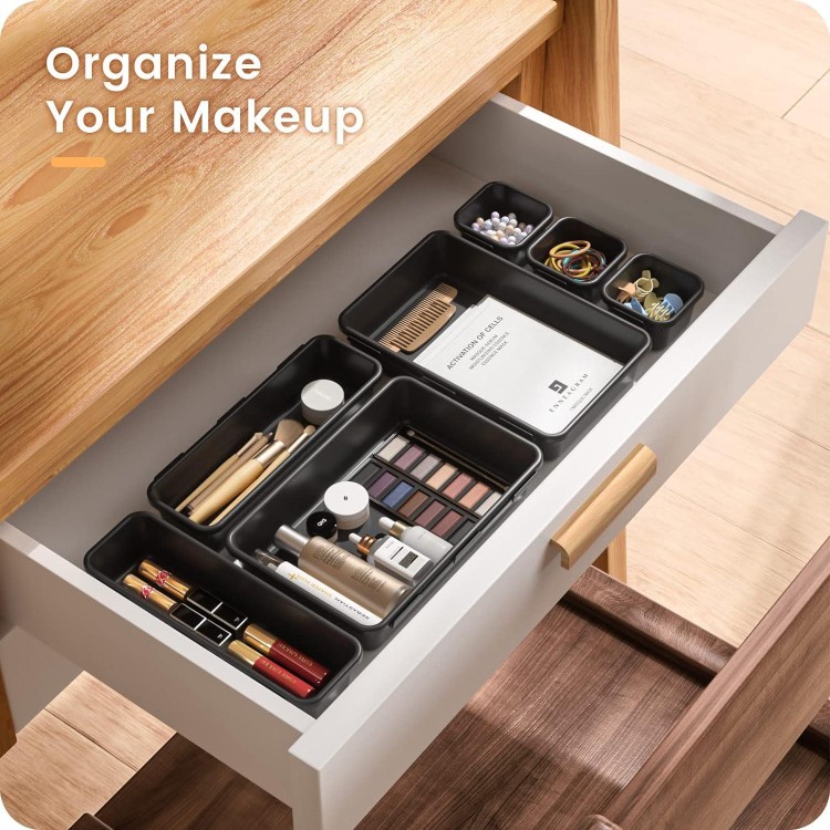 A-LuGei  Plastic Desk Drawer Organizer Tray Divider Set, Makeup Organization
