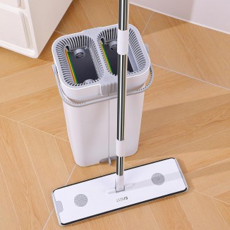 Bucket System for Deep Cleaning, Hands Free Mops with 4 Washable Microfiber Pads for All Floor Types and Windows