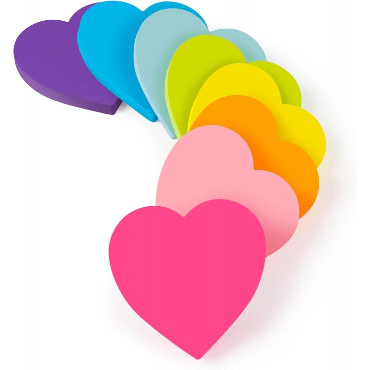 Heart Sticky Notes 3x3 in, 8 Pads, Super Cute Bright Color