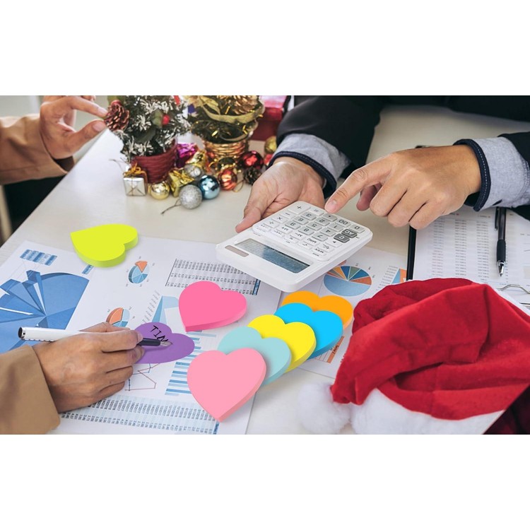 Heart Sticky Notes 3x3 in, 8 Pads, Super Cute Bright Color