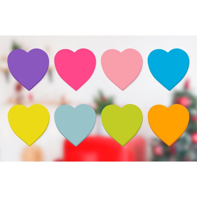 Heart Sticky Notes 3x3 in, 8 Pads, Super Cute Bright Color