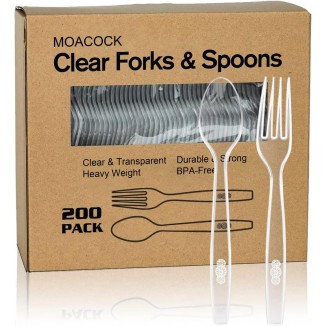 200 Count Plastic Silverware, Heavy Weight Plastic Forks Spoons Disposable Utensils Cutlery Set