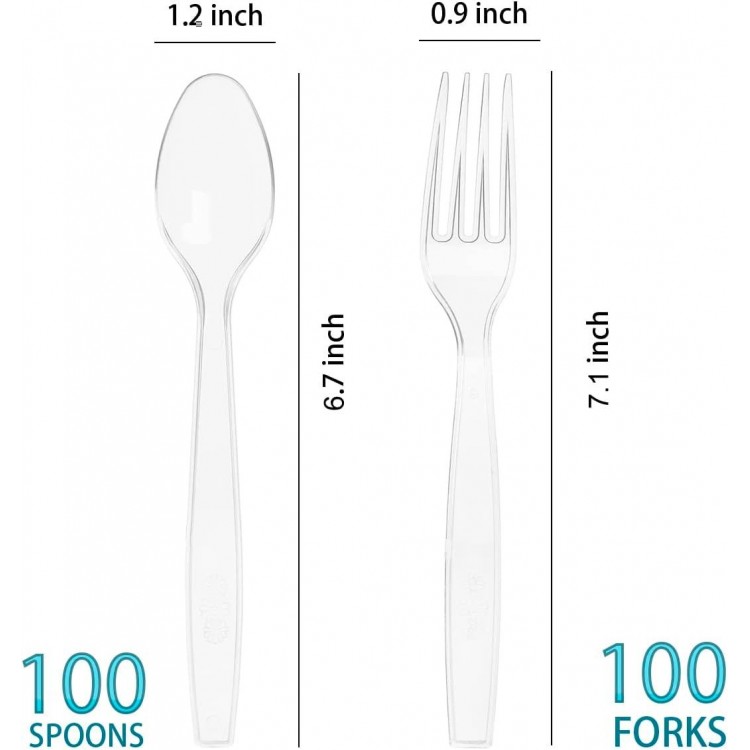 200 Count Plastic Silverware, Heavy Weight Plastic Forks Spoons Disposable Utensils Cutlery Set