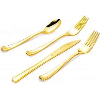 120pcs Gold Plastic Silverware, Gold Disposable Silverware Include 60 Forks, 30 Spoons, 30 Knives