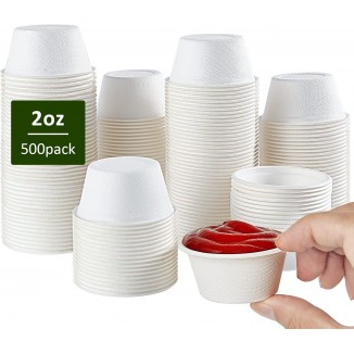 500 Pack 2 OZ Disposable Souffle Cups, 100% Compostable Portion Cups, Food Sample Cups Made From Bagasse Fibe