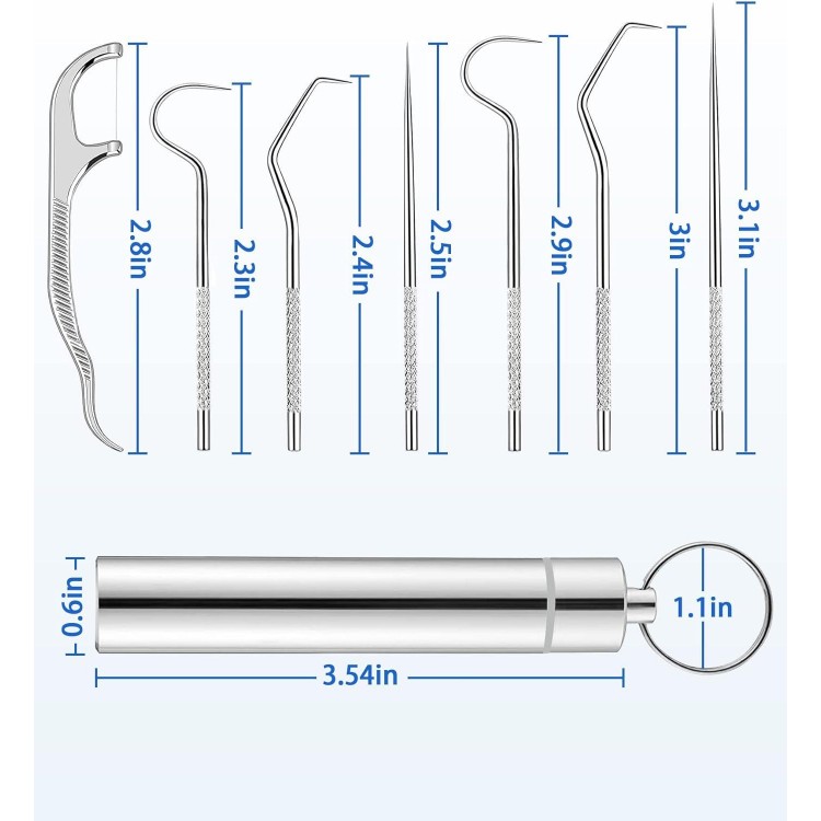 FireKylin 7Pcs Reusable Metal Toothpicks for Teeth, Portable Stainless Steel Toothpicks Pocket Set