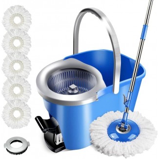 1 Cleaning Brush, Self Wringing Mop and Foot Pedal Bucket System for Hardwood Laminate Ceramic Marble Tile Floor Cleaning