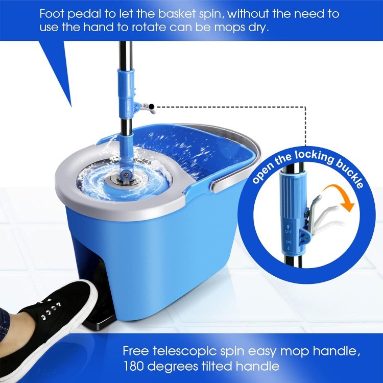 1 Cleaning Brush, Self Wringing Mop and Foot Pedal Bucket System for Hardwood Laminate Ceramic Marble Tile Floor Cleaning