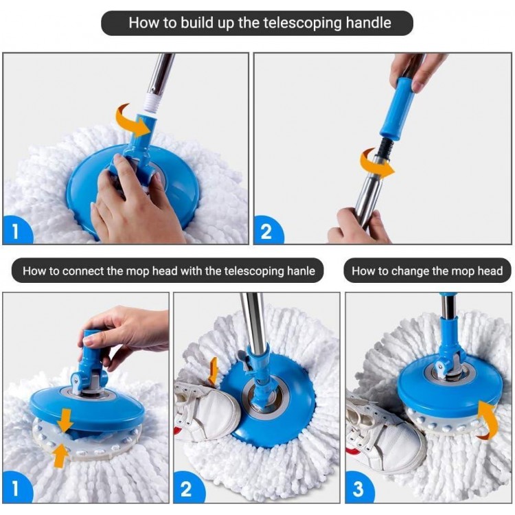 1 Cleaning Brush, Self Wringing Mop and Foot Pedal Bucket System for Hardwood Laminate Ceramic Marble Tile Floor Cleaning