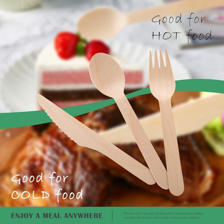 Disposable Wooden Forks -Pack of 100, 6.5 Length-Biodegradable, Natural Wooden Utensils