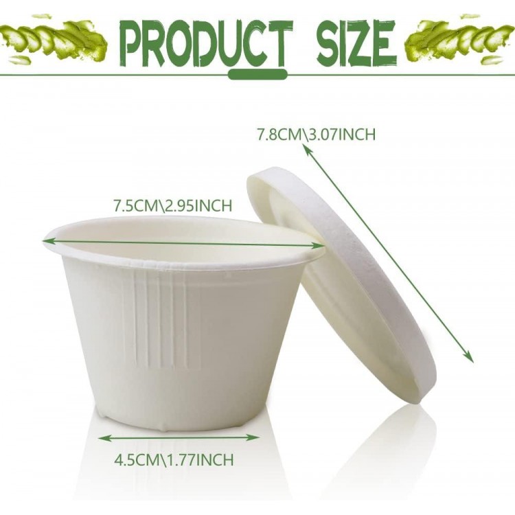 100 Sets Natural Bagasse Fiber Paper Cups, 4oz Small Chili Bowls Disposable Recycleable Portion Cups