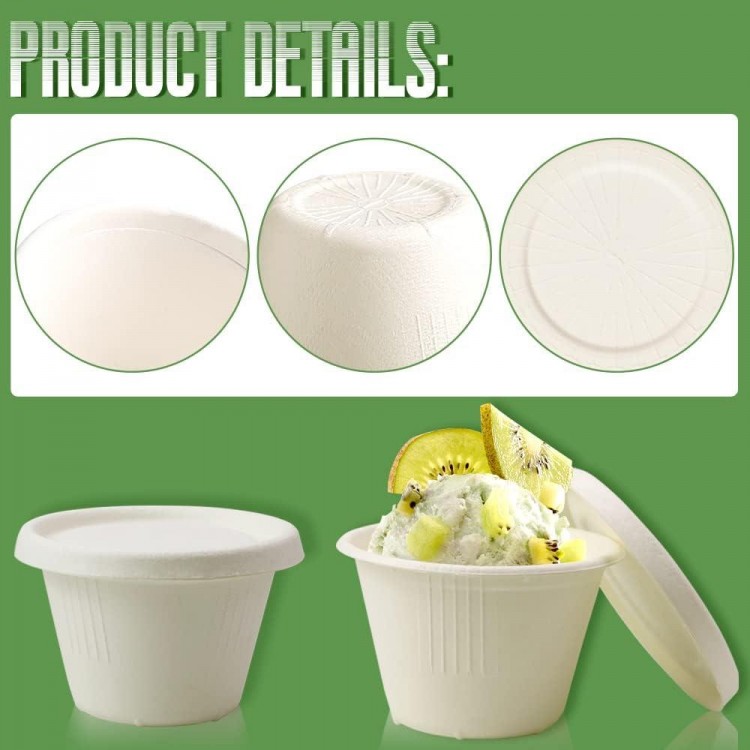 100 Sets Natural Bagasse Fiber Paper Cups, 4oz Small Chili Bowls Disposable Recycleable Portion Cups
