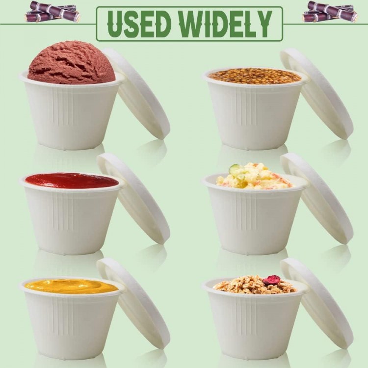 100 Sets Natural Bagasse Fiber Paper Cups, 4oz Small Chili Bowls Disposable Recycleable Portion Cups