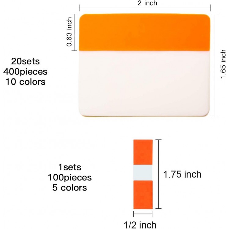 500 Pieces Tabs 2 Inch Sticky Index Tabs, Writable and Repositionable