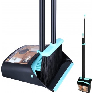 Standing Dustpan and Broom with 54” Long Handle for Indoor Lobby Office Kitchen Sweeping