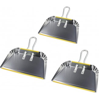 PHYEX 3-Pack 17 Heavy Duty Metal Dust Pans, Wide Dustpans for Household, Easy to Assemble