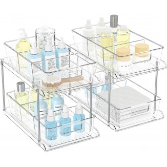 2 Pack 2 Tier Clear Organizer with Dividers Multi-purpose Under Sink Organizers