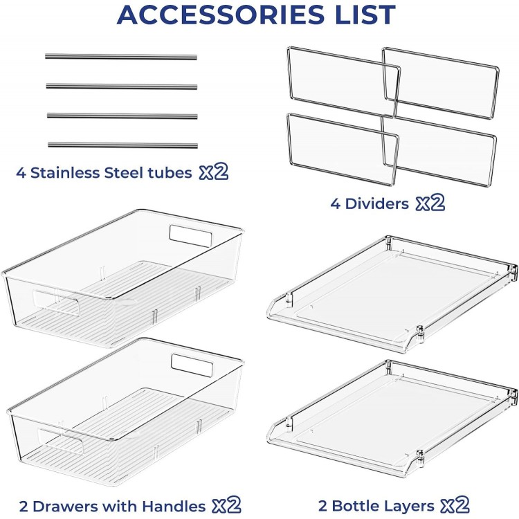 2 Pack 2 Tier Clear Organizer with Dividers Multi-purpose Under Sink Organizers