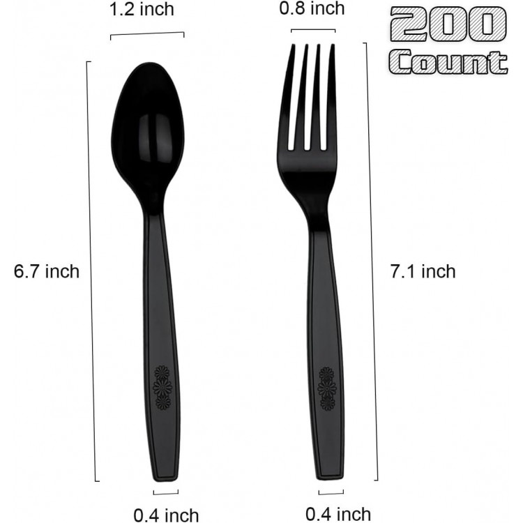 200 Count Plastic Silverware, Heavy Weight Plastic Forks Spoons, Disposable Utensils Cutlery Set