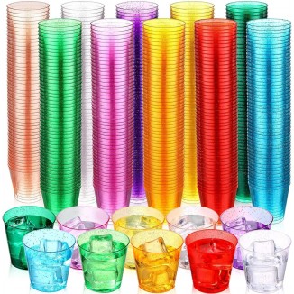 500 Pack Glitter Plastic Cups Neon Plastic Shot Glasses 1 oz Mini Multi Color Shot Glasses Disposable Tasting Cups