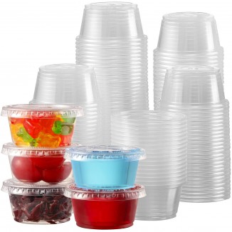 [130 Sets - 2 Oz ] Jello Shot Cups, Small Plastic Containers with Lids, Airtight and Stackable Portion Cups