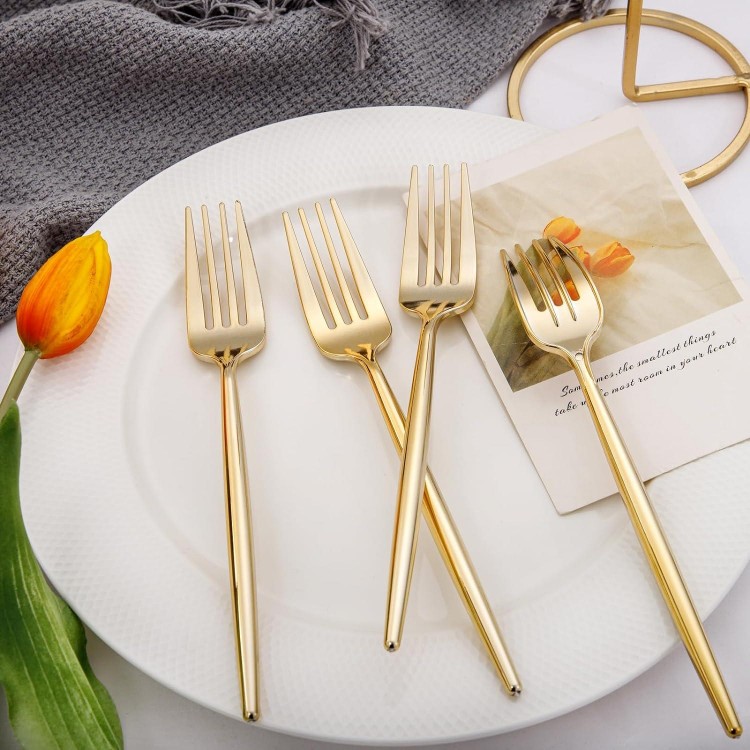 I00000 90 Pcs Gold Plastic Forks, Gold Plastic Silverware, Gold Disposable Utensils