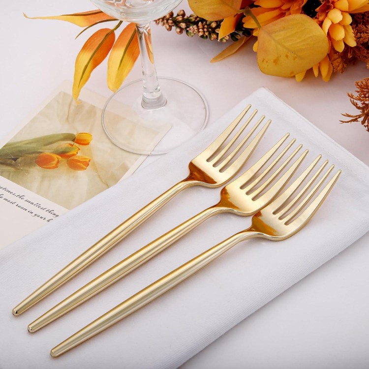 I00000 90 Pcs Gold Plastic Forks, Gold Plastic Silverware, Gold Disposable Utensils