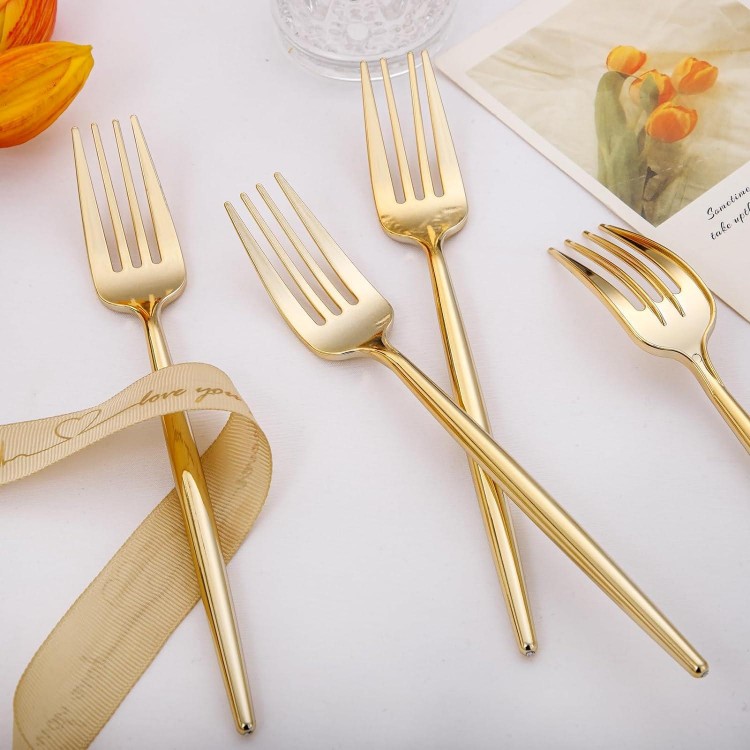 I00000 90 Pcs Gold Plastic Forks, Gold Plastic Silverware, Gold Disposable Utensils